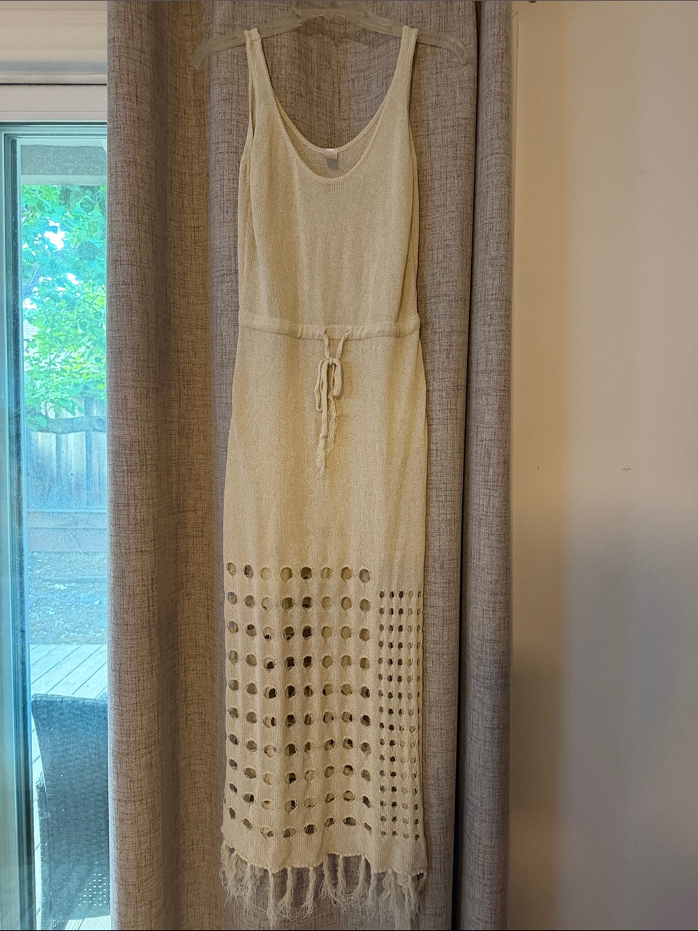 MAHINA LARGE WOMENS BEACH COVERUP  Beige Knit MaxI Drawstring Waist SWIM